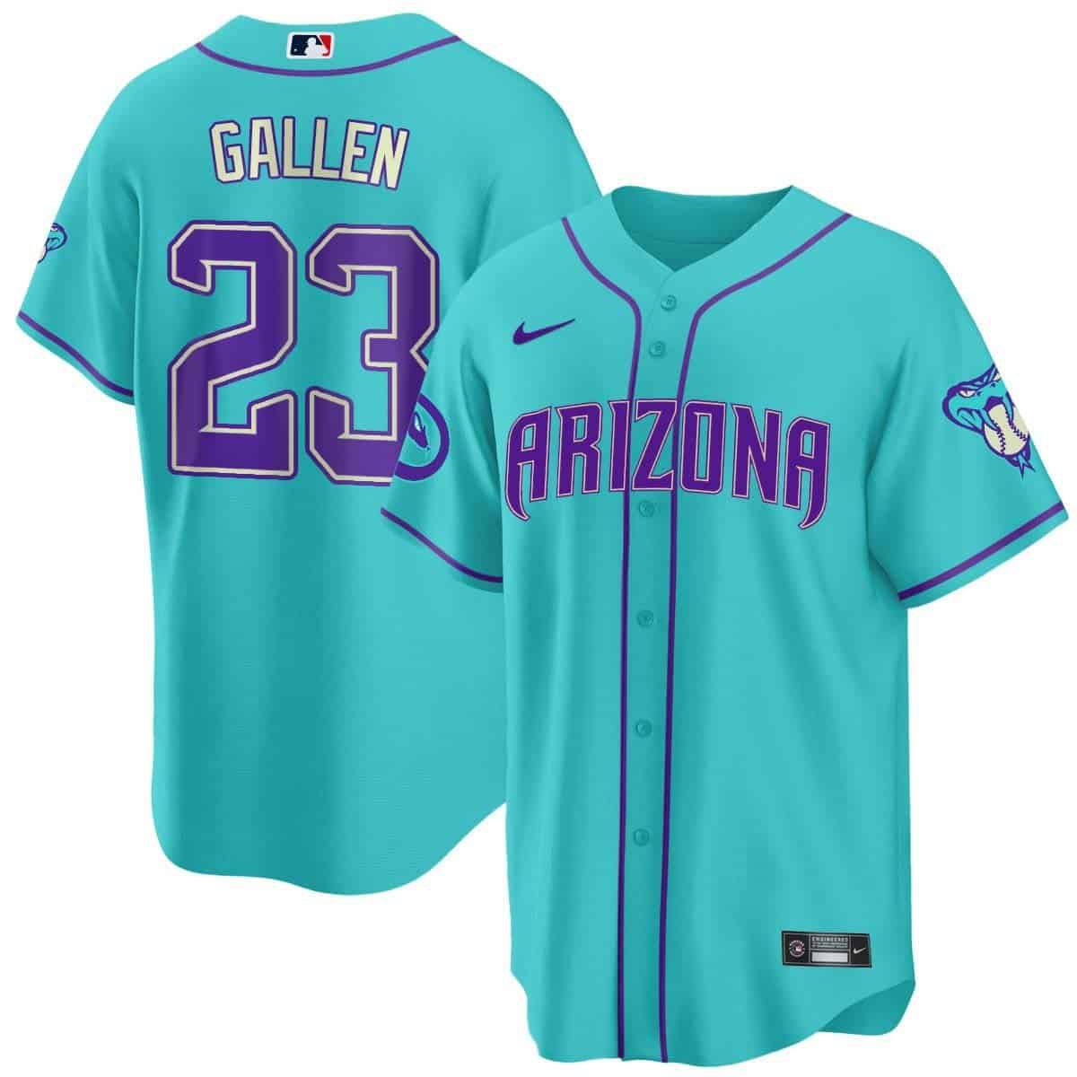 Men Arizona Diamondback #23 Gallen Light Blue Nike 2024 Teal Purple MLB Jersey